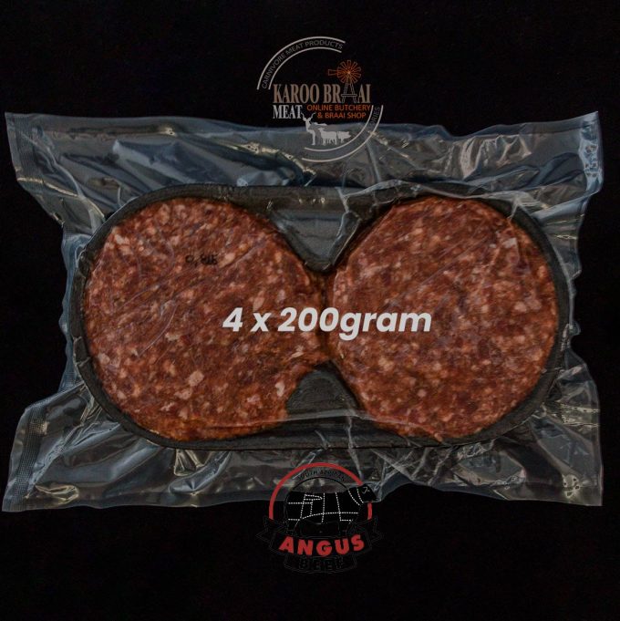 100% Pure Grass Fed Angus Beef 200g Patties (1,6kg - 2 packets of 4)