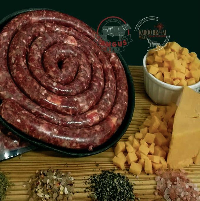 100% Pure Grass Fed Angus Beef Cheese Wors 5kg (5 x 1kg pckts)