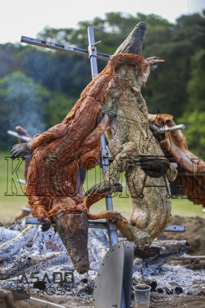 KarooBraai™ Single Frame Mixed Stainless Steel Large Asado Cross Stand with Base & Ember Pan