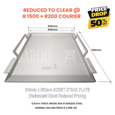 KarooBraai™ 4,5mm Thick Steak Plate for Insert Braai - 50% Marked Down to Clear!