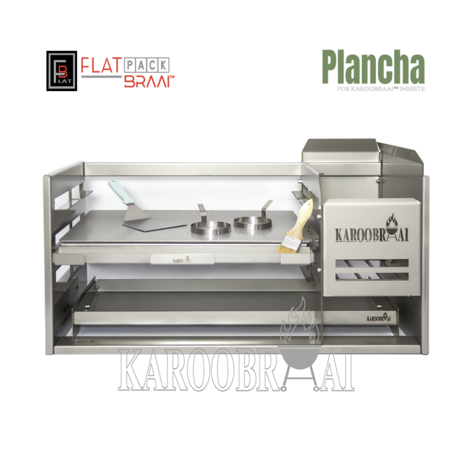 * KarooBraai™ Stainless Steel Plancha & Parilla V-Grid Insert Combo with Ember Maker & Ash Pan