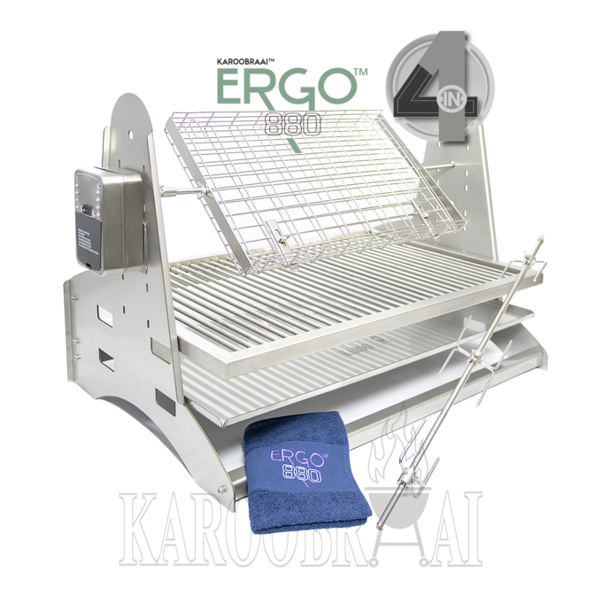 KarooBraai™ ERGO 880 4-IN-ONE Braai & Spit Combination with Free-Floating Design RoundBar Grid