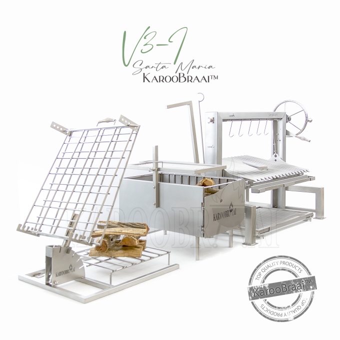 1200mm KarooBraai™ Argentinian Santa Maria V3-I with Asado Basket, Side Brasero & GAUCHOgrid™