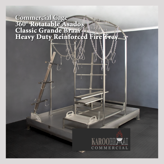 KAROOBRAAI™ Commercial Open Fire Cage COMBO with Asados, Classic Braai Grande and Heavy Duty Fire Tray