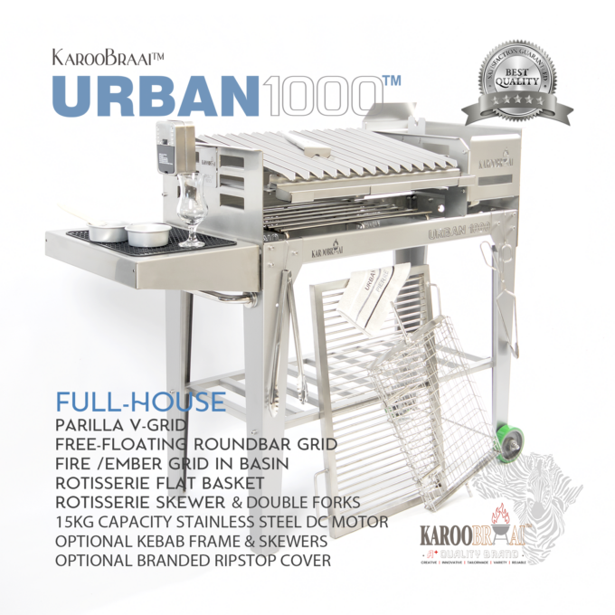KarooBraai™ FULL HOUSE URBAN 1000™ Mobile Braai with V-Grid & Rotisseries